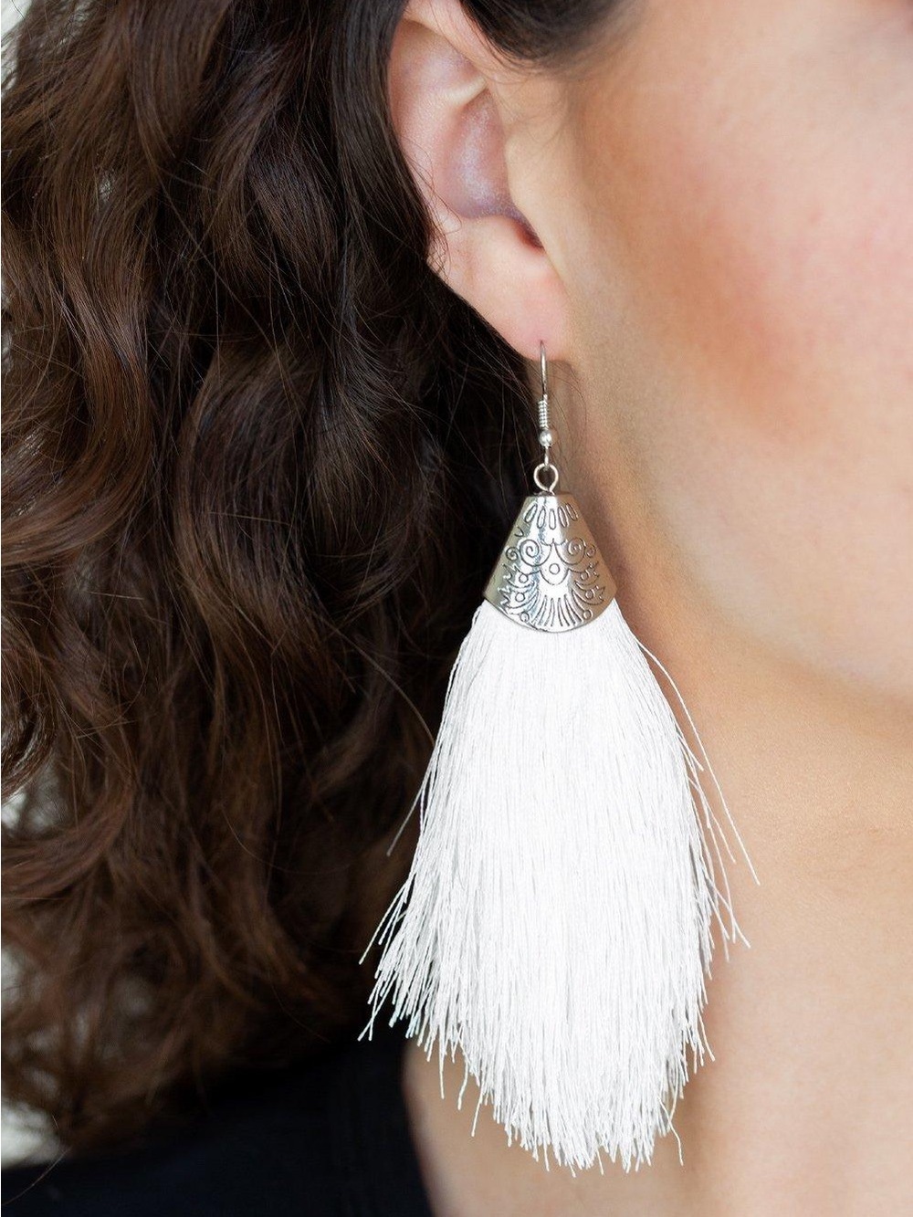 Paparazzi Tassel Temptress Earrings in White